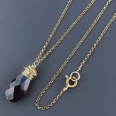 Collana Girocollo Con Catena Dorato Argento 925 E Granato Rosso Taglio Goccia Briolette Sfaccettato A Mano 1Pz