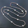 Collana Lunga Pietre Dure Giada Rosa Con Perle Di Fiume Irregolare 120cm E Chiusura In Argento 925