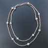 Collana Lunga Pietre Dure Giada Rosa Con Perle Di Fiume Irregolare 120cm E Chiusura In Argento 925