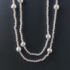 Collana Lunga Pietre Dure Giada Rosa Con Perle Di Fiume Irregolare 120cm E Chiusura In Argento 925