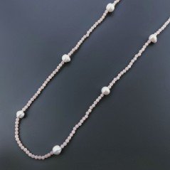 Collana Lunga Pietre Dure Giada Rosa Con Perle Di Fiume Irregolare 120cm E Chiusura In Argento 925