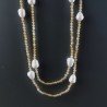 Collana Lunga Pietre Dure Agata Gialla Mix Con Perle Di Fiume Irregolare 120cm E Chiusura In Argento 925