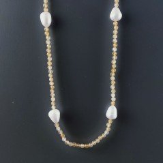 Collana Lunga Pietre Dure Agata Gialla Mix Con Perle Di Fiume Irregolare 120cm E Chiusura In Argento 925
