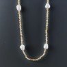 Collana Lunga Pietre Dure Agata Gialla Mix Con Perle Di Fiume Irregolare 120cm E Chiusura In Argento 925
