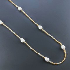 Collana Lunga Pietre Dure Agata Gialla Mix Con Perle Di Fiume Irregolare 120cm E Chiusura In Argento 925