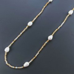 Collana Lunga Pietre Dure Agata Gialla Mix Con Perle Di Fiume Irregolare 120cm E Chiusura In Argento 925