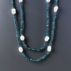 Collana Lunga Pietre Dure Giada Turchese Con Perle Di Fiume Irregolare 110cm E Chiusura In Argento 925
