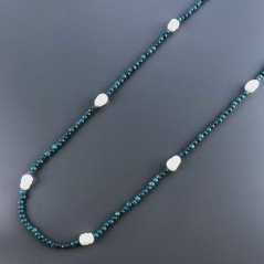 Collana Lunga Pietre Dure Giada Turchese Con Perle Di Fiume Irregolare 110cm E Chiusura In Argento 925