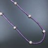 Collana Lunga Pietre Dure Giada Lavanda Con Perle Di Fiume Beige Barocche 120cm E Chiusura In Argento 925
