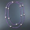 Collana Lunga Pietre Dure Giada Lavanda Con Perle Di Fiume Beige Barocche 120cm E Chiusura In Argento 925