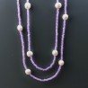 Collana Lunga Pietre Dure Giada Lavanda Con Perle Di Fiume Beige Barocche 120cm E Chiusura In Argento 925