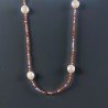 Collana Lunga Pietre Dure Agata Brasiliana Corniola Multi Con Perle Di Fiume Beige Barocche 110cm E Chiusura In Argento 925