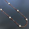 Collana Lunga Pietre Dure Agata Brasiliana Corniola Multi Con Perle Di Fiume Beige Barocche 110cm E Chiusura In Argento 925