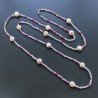 Collana Lunga Pietre Dure Agata Brasiliana Fucsia Con Perle Di Fiume Beige Barocche 110cm E Chiusura In Argento 925