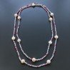 Collana Lunga Pietre Dure Agata Brasiliana Fucsia Con Perle Di Fiume Beige Barocche 110cm E Chiusura In Argento 925