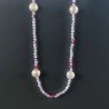 Collana Lunga Pietre Dure Agata Brasiliana Fucsia Con Perle Di Fiume Beige Barocche 110cm E Chiusura In Argento 925