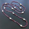 Collana Lunga Pietre Dure Agata Brasiliana Fucsia Con Perle Di Fiume Irregolare 120cm E Chiusura In Argento 925