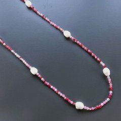 Collana Lunga Pietre Dure Agata Brasiliana Fucsia Con Perle Di Fiume Irregolare 120cm E Chiusura In Argento 925