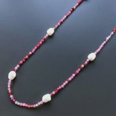 Collana Lunga Pietre Dure Agata Brasiliana Fucsia Con Perle Di Fiume Irregolare 120cm E Chiusura In Argento 925