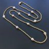 Collana Lunga Pietre Dure Giada Gialla Con Perle Di Fiume Beige Barocche 130cm E Chiusura In Argento 925