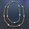 Collana Lunga Pietre Dure Giada Gialla Con Perle Di Fiume Beige Barocche 130cm E Chiusura In Argento 925