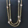 Collana Lunga Pietre Dure Giada Gialla Con Perle Di Fiume Beige Barocche 130cm E Chiusura In Argento 925