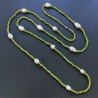 Collana Lunga Pietre Dure Giada Verde Con Perle Di Fiume Irregolare 130cm E Chiusura In Argento 925