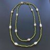 Collana Lunga Pietre Dure Giada Verde Con Perle Di Fiume Irregolare 130cm E Chiusura In Argento 925