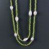 Collana Lunga Pietre Dure Giada Verde Con Perle Di Fiume Irregolare 130cm E Chiusura In Argento 925