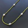 Collana Lunga Pietre Dure Giada Verde Con Perle Di Fiume Irregolare 130cm E Chiusura In Argento 925