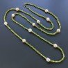 Collana Lunga Pietre Dure Giada Verde Con Perle Di Fiume Beige Barocche 120cm E Chiusura In Argento 925