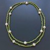 Collana Lunga Pietre Dure Giada Verde Con Perle Di Fiume Beige Barocche 120cm E Chiusura In Argento 925