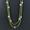 Collana Lunga Pietre Dure Giada Verde Con Perle Di Fiume Beige Barocche 120cm E Chiusura In Argento 925