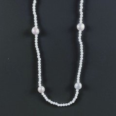 Collana Lunga Pietre Dure Agata Bianca Con Perle Di Fiume Irregolare 110cm E Chiusura In Argento 925