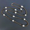 Collana Lunga Pietre Dure Ematite Dorato Con Perle Di Fiume Irregolare 90cm E Chiusura In Argento 925