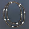 Collana Lunga Pietre Dure Ematite Dorato Con Perle Di Fiume Irregolare 90cm E Chiusura In Argento 925