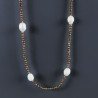Collana Lunga Pietre Dure Ematite Dorato Con Perle Di Fiume Irregolare 90cm E Chiusura In Argento 925