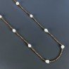 Collana Lunga Pietre Dure Ematite Dorato Con Perle Di Fiume Irregolare 90cm E Chiusura In Argento 925