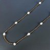 Collana Lunga Pietre Dure Ematite Dorato Con Perle Di Fiume Irregolare 90cm E Chiusura In Argento 925