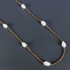 Collana Lunga Pietre Dure Ematite Dorato Con Perle Di Fiume Irregolare 100cm E Chiusura In Argento 925
