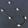 Collana Lunga Pietre Dure Ematite Dorato Con Perle Di Fiume Irregolare 100cm E Chiusura In Argento 925