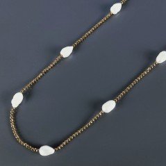 Collana Lunga Pietre Dure Ematite Dorato Con Perle Di Fiume Irregolare 100cm E Chiusura In Argento 925
