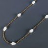 Collana Lunga Pietre Dure Ematite Dorato Con Perle Di Fiume Irregolare 100cm E Chiusura In Argento 925