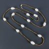 Collana Lunga Pietre Dure Ematite Dorato Con Perle Di Fiume Irregolare 100cm E Chiusura In Argento 925