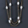 Collana Lunga Pietre Dure Ematite Dorato Con Perle Di Fiume Irregolare 100cm E Chiusura In Argento 925