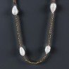 Collana Lunga Pietre Dure Ematite Dorato Con Perle Di Fiume Irregolare 100cm E Chiusura In Argento 925
