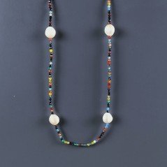 Collana Lunga Pietre Dure Agata Brasiliana Mix Con Perle Di Fiume Beige Barocche 110cm E Chiusura In Argento 925
