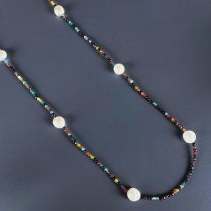 Collana Lunga Pietre Dure Agata Brasiliana Mix Con Perle Di Fiume Beige Barocche 110cm E Chiusura In Argento 925