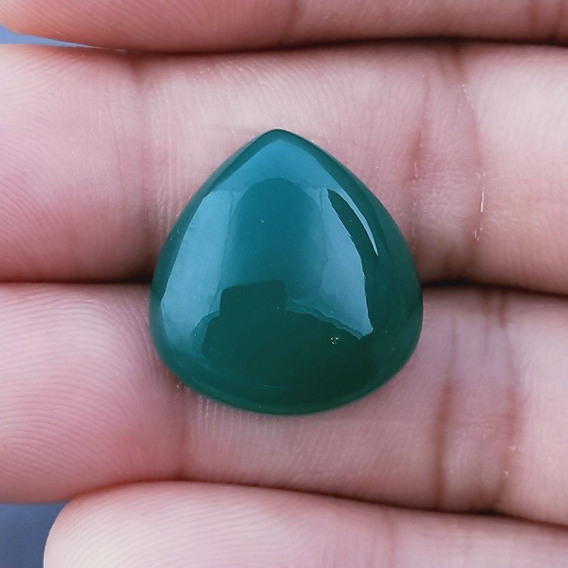 Onice Verde Forma Cuore Piatto Cabochon Liscio Fatto a Mano 20X19X7mm 4,09gm 1pz