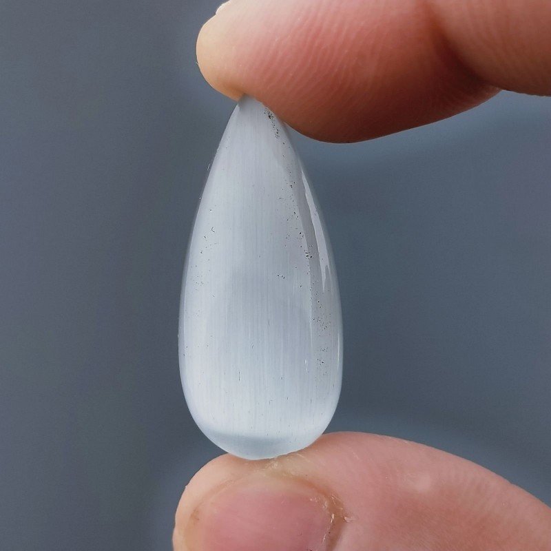 Occhio Di Gatto Grigia Idrotermale Forma Goccia Cabochon Fatto A Mano 29X13X6mm 20,95 Carati 1pz
